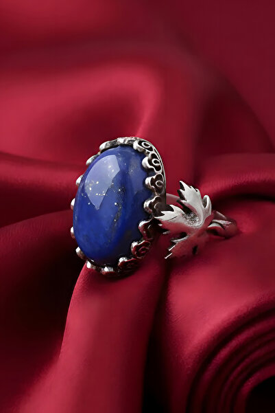 Takıdepo Çınar Yaprağı Model Lapis Lazuli Taşlı El Işi Gümüş Yüzük