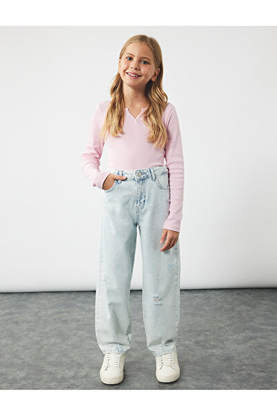 Koton Βασικό μπλουζάκι με μακρυμάνικο λαιμόκοψη με λεπτομέρεια με κουμπί