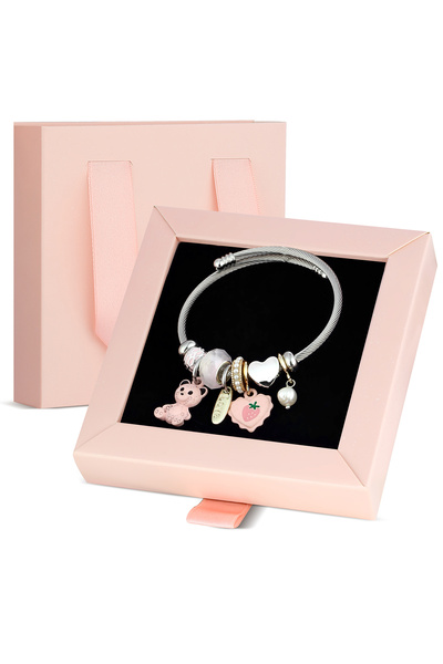Forentina Ayıcık Figürlü Charm Bileklik-Özel Pembe Kutusunda Hediye Set PS3475