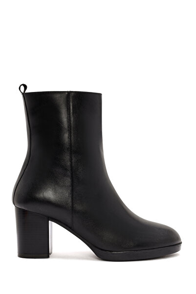 Derimod Women's Black Zippered Thick Heeled Leather Boots 25Wfd411718