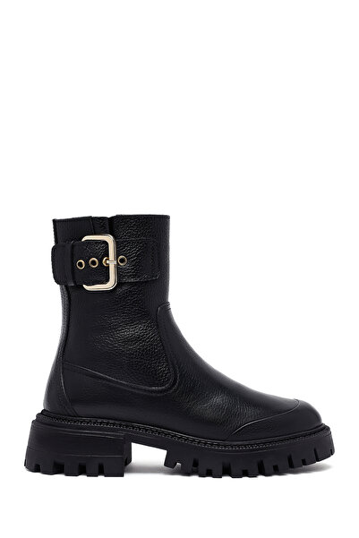 Derimod Women's Black Thick Soled Leather Boots 25Wfd1530Ft