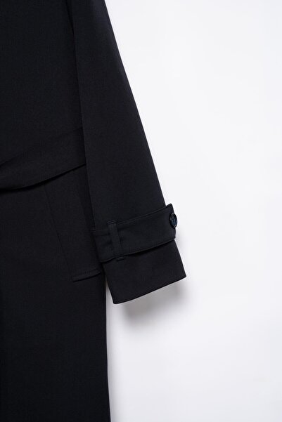 Thalure Kadın Lacivert Kemerli Uzun Trençkot