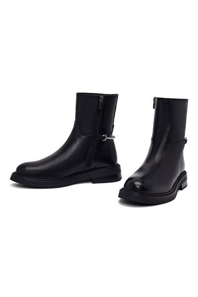 Derimod Γυναικείες δερμάτινες μαύρες μπότες με φερμουάρ 25WFD512718