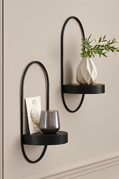 MetaQuartz Aksesuar رف حائط معدني أسود جديد للديكور - تصميم عصري - رف حائط بتصميم الشاكرا