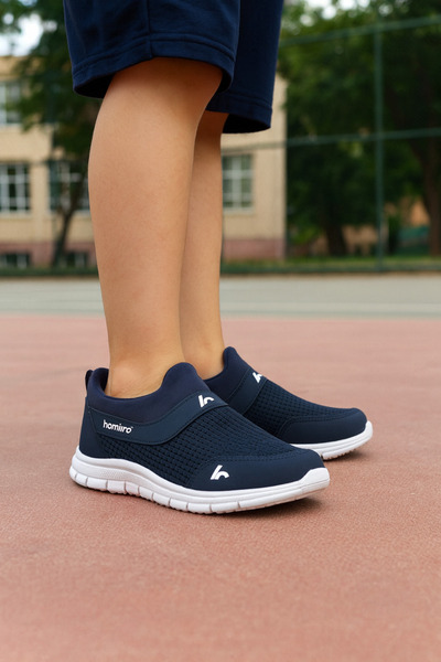 homiro Bağcıksız Çocuk Triko Spor Ayakkabı-Lacivert Beyaz