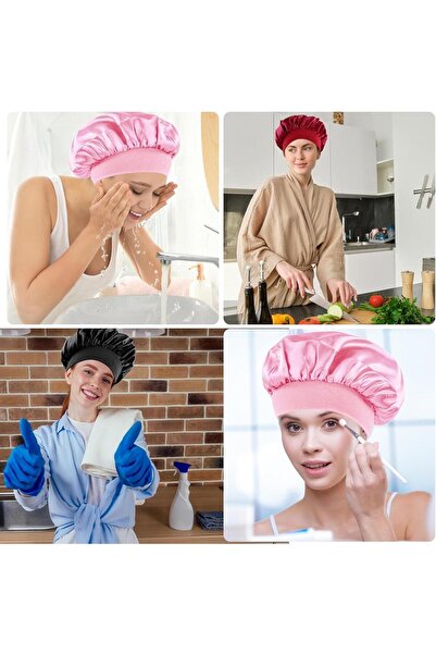 MODA Silk Satin Red Hair Care and Sleep Bonnet Bandana, Washable Shower Bonnet, Makeup, Eating, Hair Bonnet
