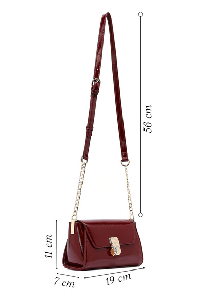 Derimod Women's Burgundy Long Strap Patent Leather Mini Crossbody Bag 25Wbd281816