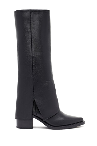 Derimod Women's Black Thick Heeled Leather Boots 25Wfd153918