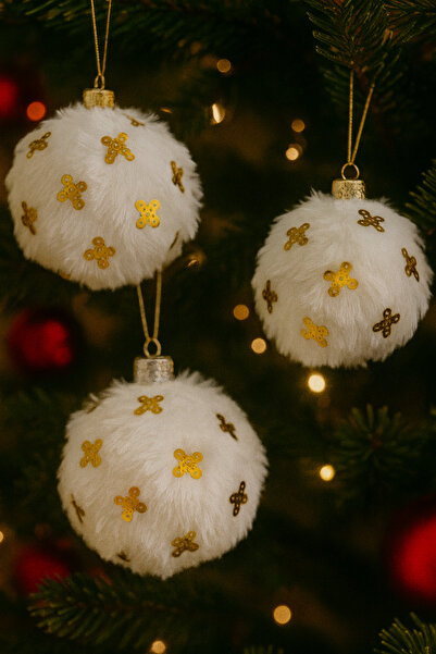 Derin Düşler زخرفة شجرة الصنوبر للعام الجديد ريش أبيض مع تفاصيل الترتر الذهبي...