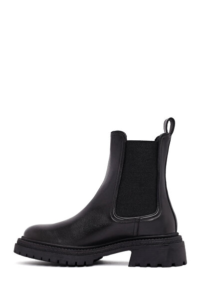 Derimod Women's Black Thick Soled Leather Chelsea Boots 25Wfd141018