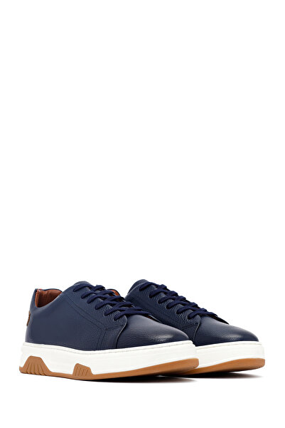 Derimod Erkek Lacivert Bağcıklı Kalın Tabanlı Deri Sneaker,Kışlık Spor Ayakkabı 25WFD6885FT