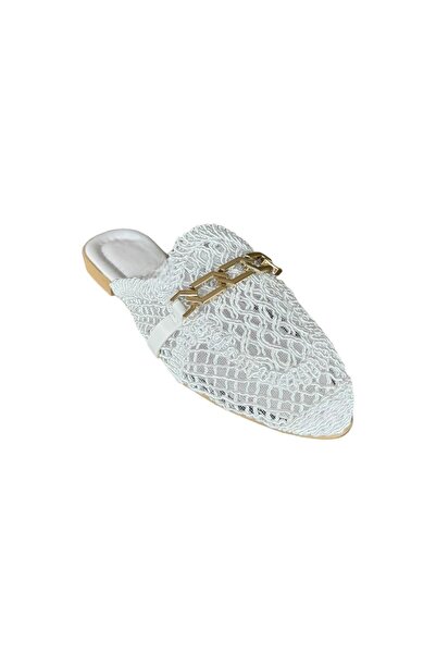 Liger Women's Chain Detailed Patterned Slippers WHITE