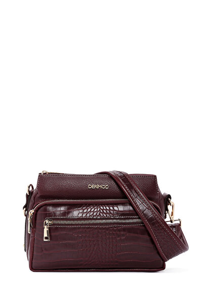 Derimod Women's Burgundy Long Strap Crocodile Crossbody Bag 25Wbd2111E3