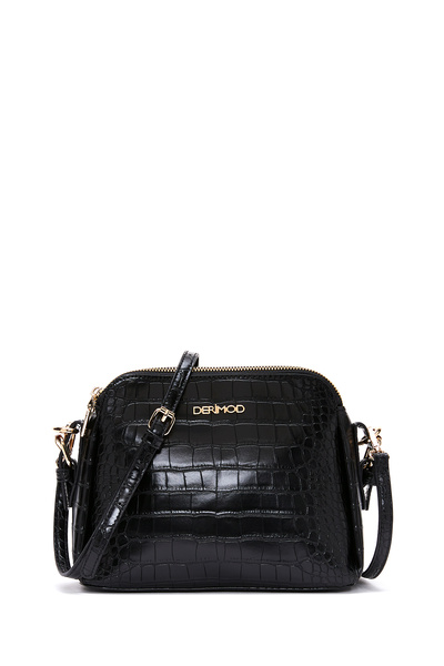 Derimod Women's Black Long Strap Crocodile Pattern Crossbody Bag 25Wbd2820E3