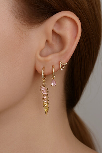 Leo'Stone Imported Series 3-Piece Combination Multi-Color Zircon Stone Dangle Women's Steel Earrings