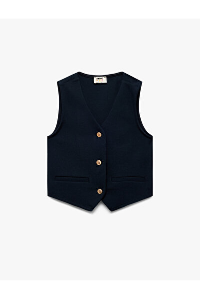 Koton Училищен елек от вискоза с V-образно деколте и без ръкави с копчета