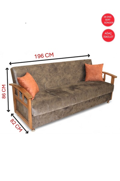 Ege Halı AĞAÇ KOL SANDIKLI YATAKLI 3'LÜ KOLTUK KANEPE