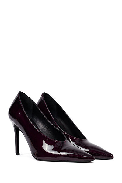 Derimod Kadın Bordo İnce Topuklu Rugan Deri Stiletto,Topuklu Ayakkabı 25AFD162216