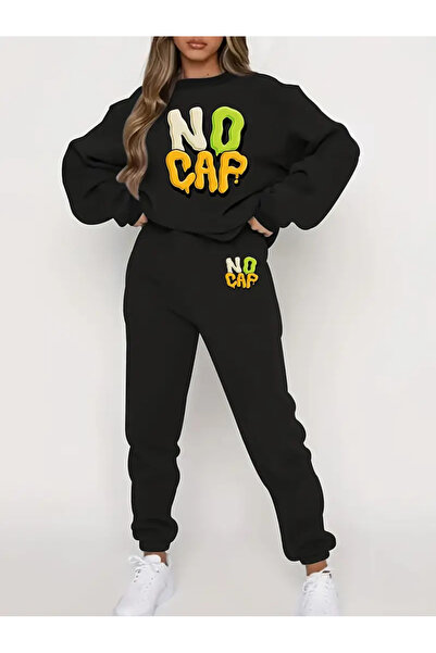HOFFNUNG طقم بدلة رياضية كبيرة الحجم مطبوع عليها رقبة دائرية من NO CAP
