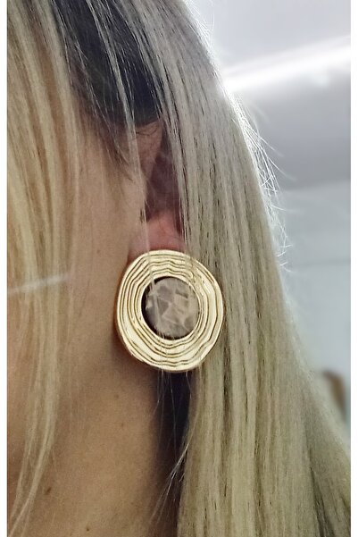 mos&more Brand Model, Gold White Pearlescent Round Women's Earrings