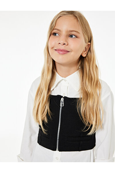 Koton Cămașă din bumbac cu mâneci lungi, cu detaliu de top cu fermoar