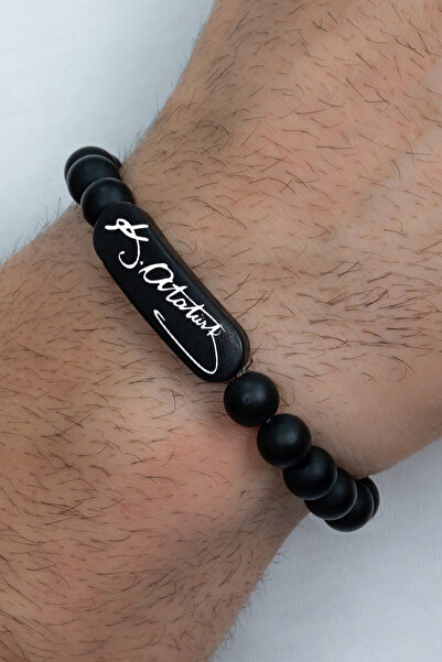 Takı Dükkanı سوار K. Atatürk مصنوع من حجر الخرز الأسود غير اللامع للرجال والن...