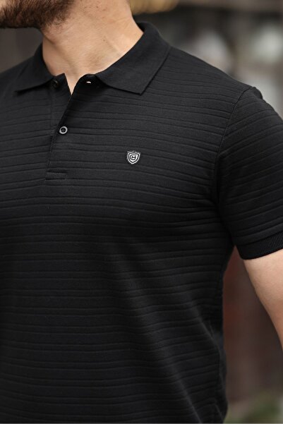 COMBİNE MİCHAİL Men's Non-Shrinkable Cotton Fabric Slim Fit Black Non-Curling Polo Neck T-Shirt
