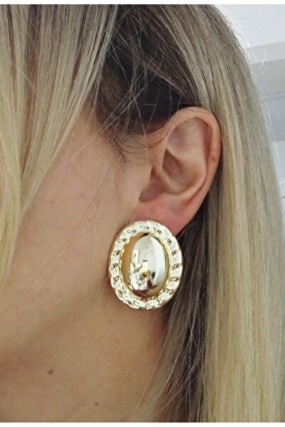 mos&more Gold Oval Büyük Hafif Kadın Küpe