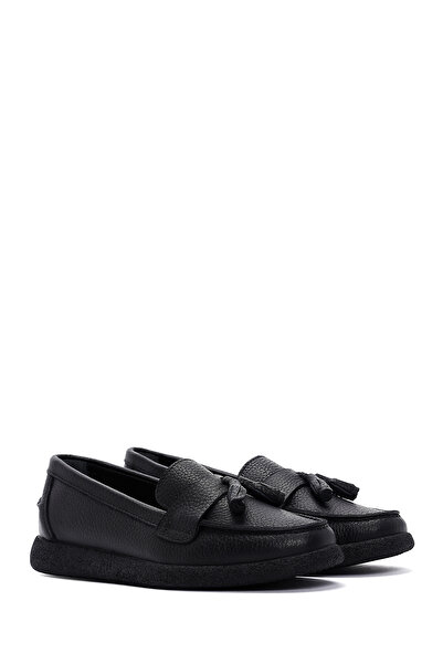 Derimod Kadın Siyah Püsküllü Deri Comfort Loafer, Kışlık Ayakkabı 25AFD1502FT