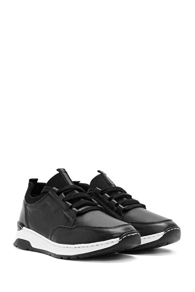 Derimod Kadın Siyah Bağcıklı Deri Sneaker, Kışlık Spor Ayakkabı 25AFD500718