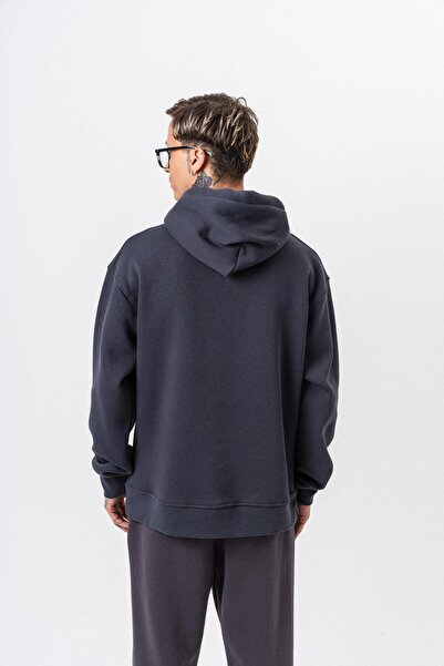 Respire Ανδρικό μπλουζάκι με κουκούλα με λεπτομέρεια κειμένου Basic Oversize Hoodie Smoked