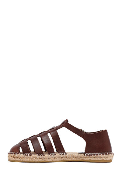 Derimod Kadın Kahverengi Deri Espadril 25SFD206518