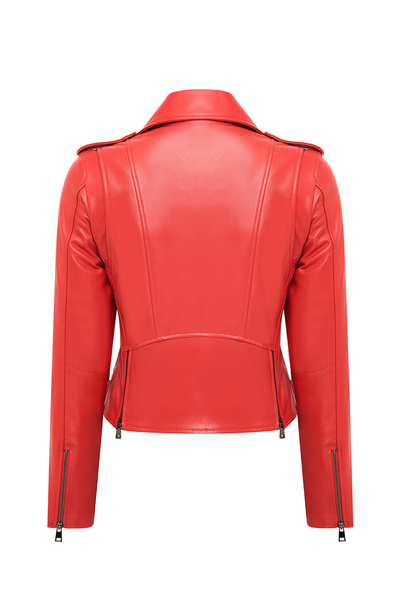 Derimod Newage Kadın Kırmızı Slim-Fit Biker Deri Ceket 25SGD5983U5