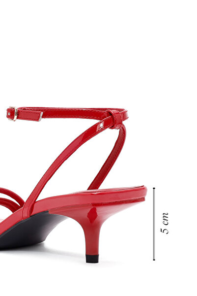 Derimod Women's Red Ankle Strap Heeled Shoes Patent Leather Sandals 25Sfe485916