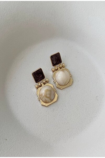 mos&more Çelik Kahve Sedefli Krem Kadın Küpe