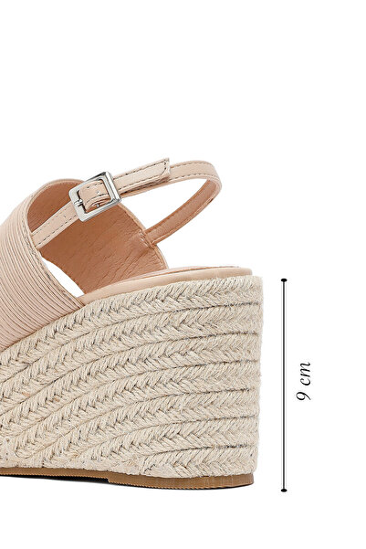Derimod Kadın Krem Bilekten Tokalı Dolgu Topuklu Espadril Sandalet 25SFE452118