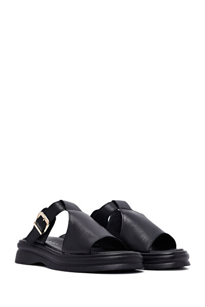 Derimod Kadın Siyah Tokalı Deri Terlik 25SFD350818