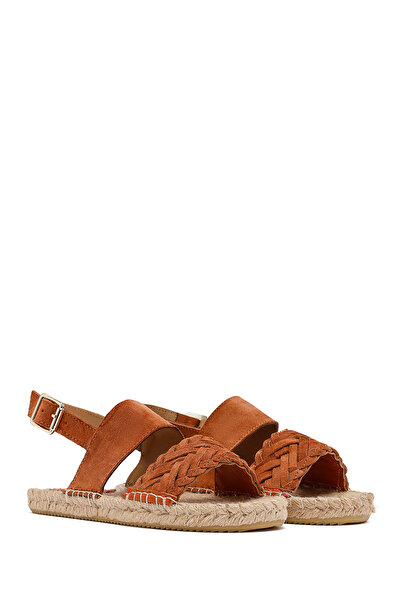 Derimod Women's Orange Knitted Detailed Suede Leather Espadrille 25Sfd206310