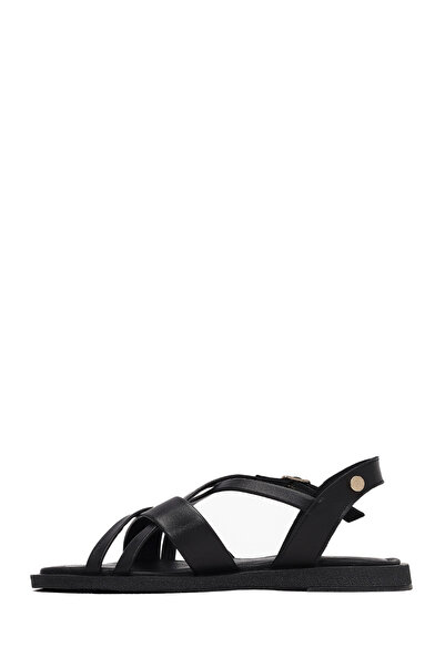 Derimod Women's Black Buckle Leather Sandals 25Sfd130718