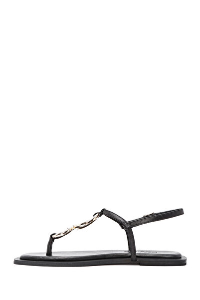 Derimod Women's Black Back Tie Flip Flop Leather Sandals 25Sfd270218