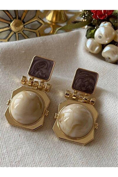 mos&more Çelik Kahve Sedefli Krem Kadın Küpe