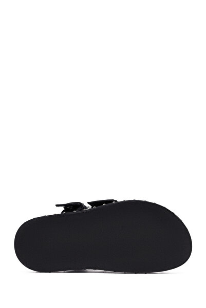 Derimod Women's Black Buckle Leather Slippers 25Sfd270018