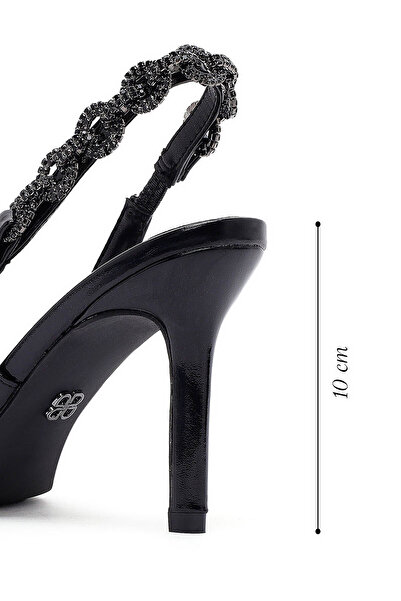 Derimod Women's Black Stone Open Back Metallic Thin Heeled Shoes 25Sfe491332