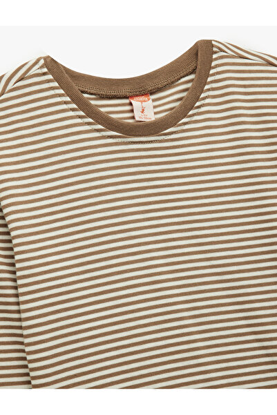 Koton Μακρυμάνικο μπλουζάκι με λαιμόκοψη από βαμβακερό ριγέ