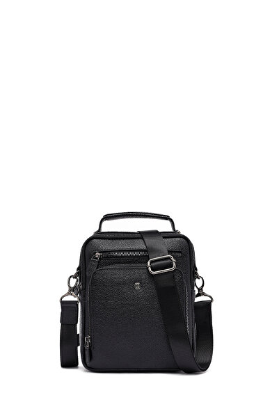 Derimod Men's Black Long Strap Leather Handbag 25Sbd3531Ft