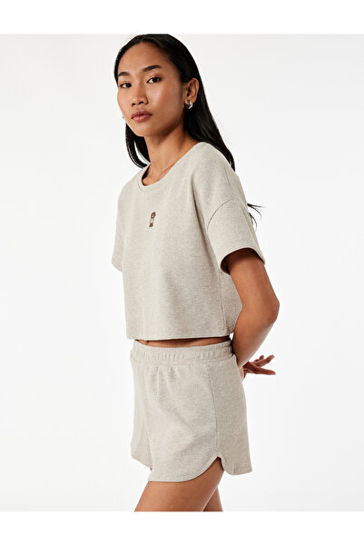 Koton Dokulu Waffle Kumaş Mini Şort Pijama Altı