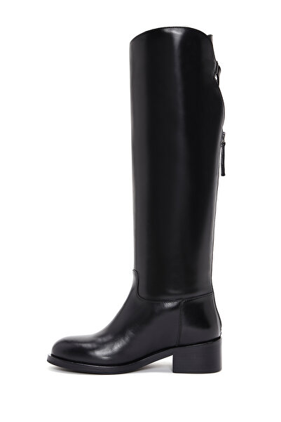 Derimod Women's Black Zippered Buckle Detailed Leather Boots 25Wfd100318