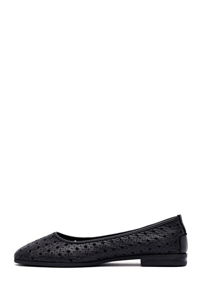 Derimod Women's Black Patterned Leather Ballerinas 25Sfd291318