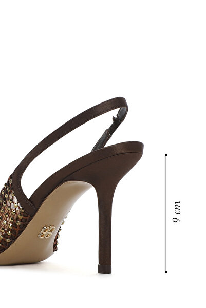 Derimod Women's Bronze Stone Open Back Thin Heeled Leather Shoes 25Sfd1210Ts