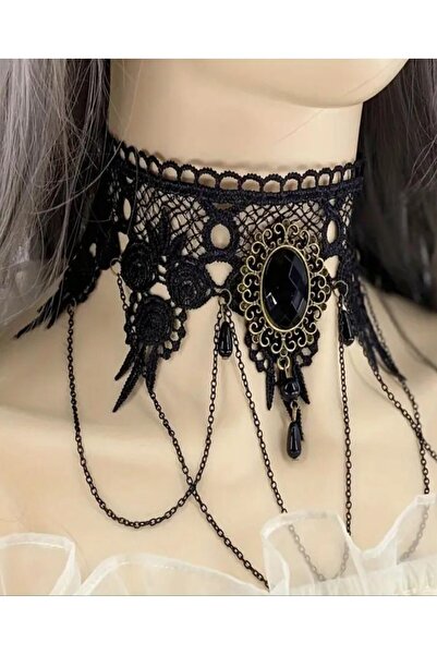 KANERUZ Gotik Siyah Dantel Gerdanlık Kolye